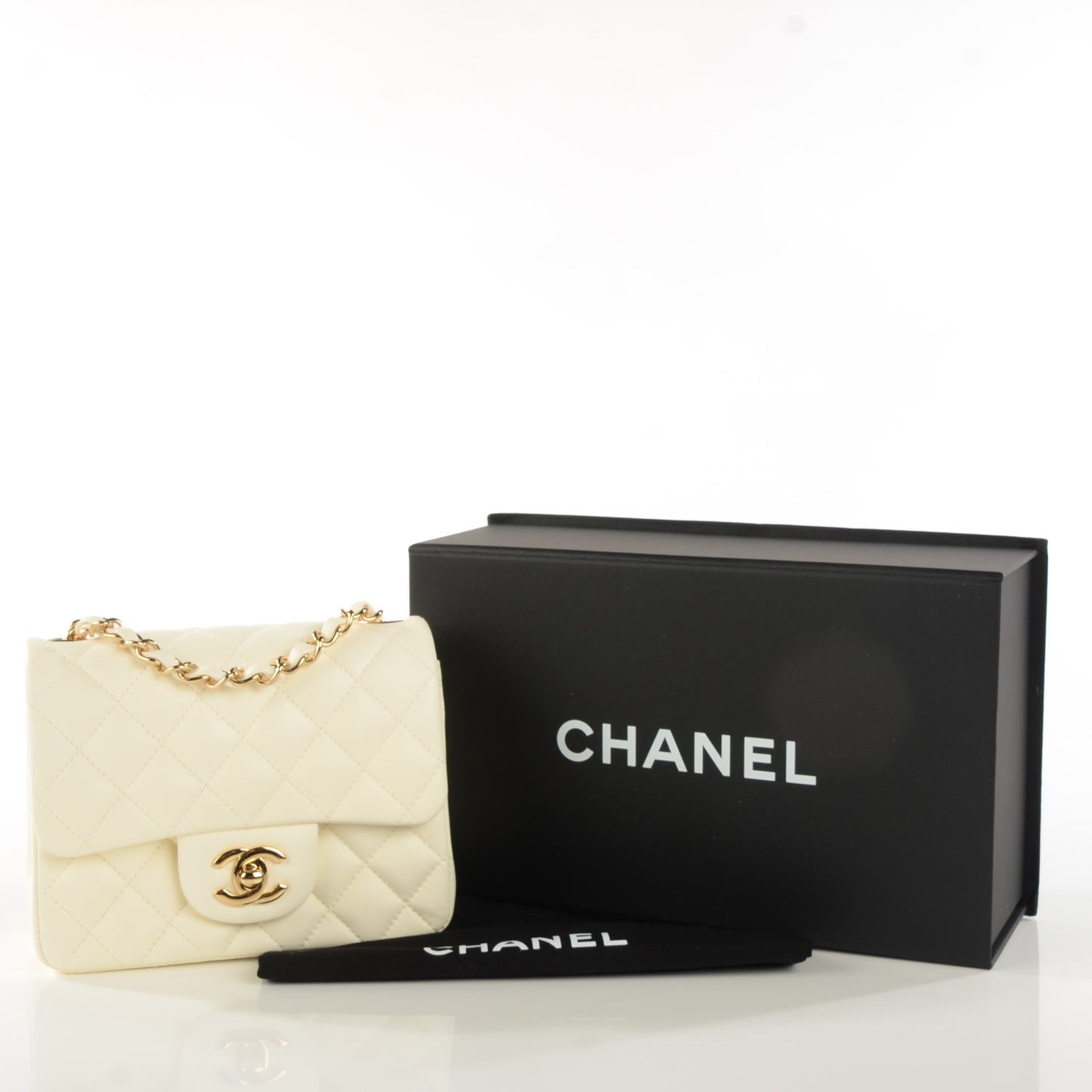 Lambskin Quilted Mini Square Flap Dark White