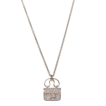 Hermes 18K Rose Gold Diamond Constance Amulette Pendant Necklace 1 of 7