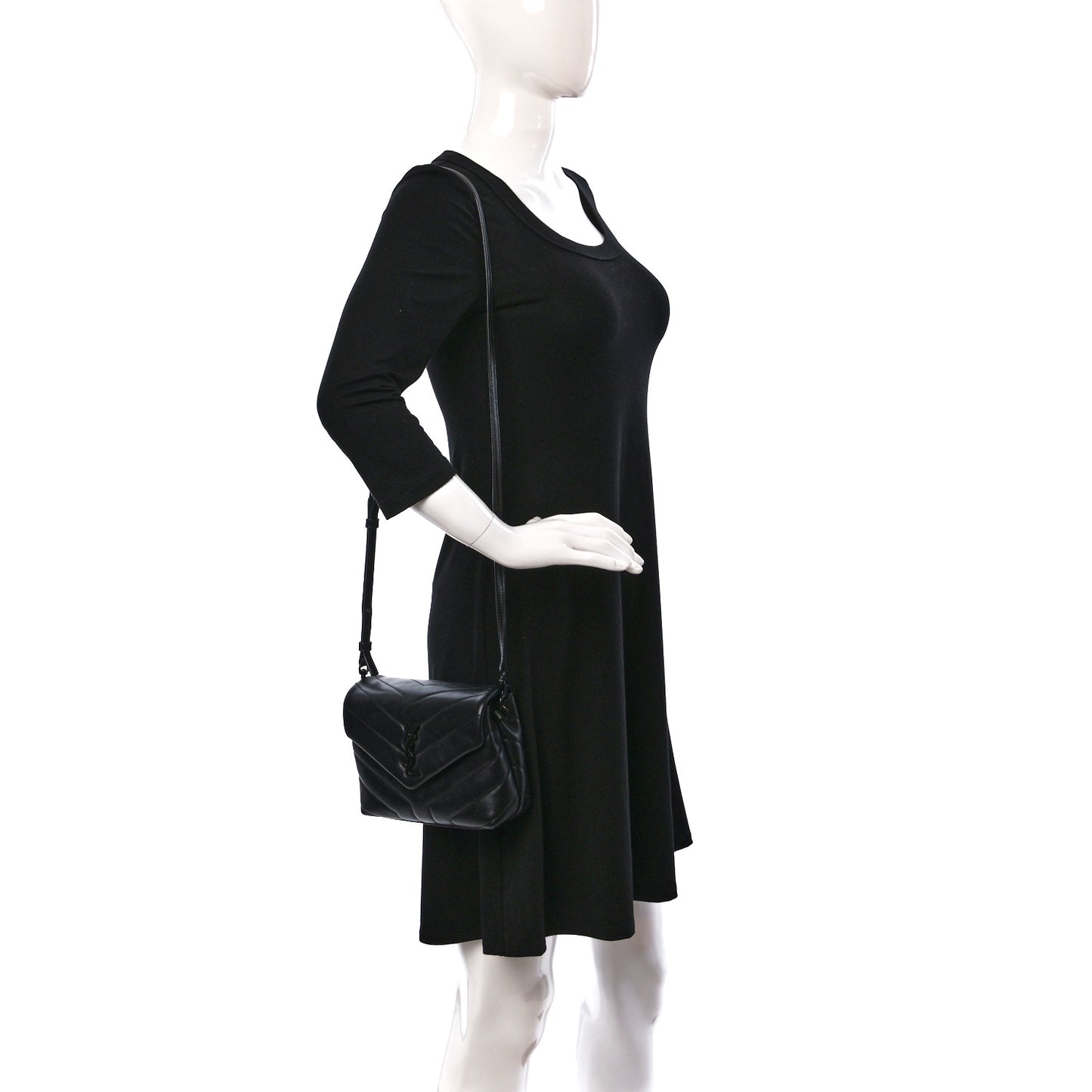 Calfskin Y Quilted Monogram Toy Loulou Crossbody Bag Black