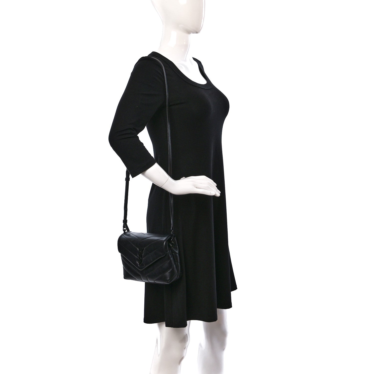 Saint Laurent Calfskin Y Quilted Monogram Toy Loulou Crossbody Bag Black 2 of 9