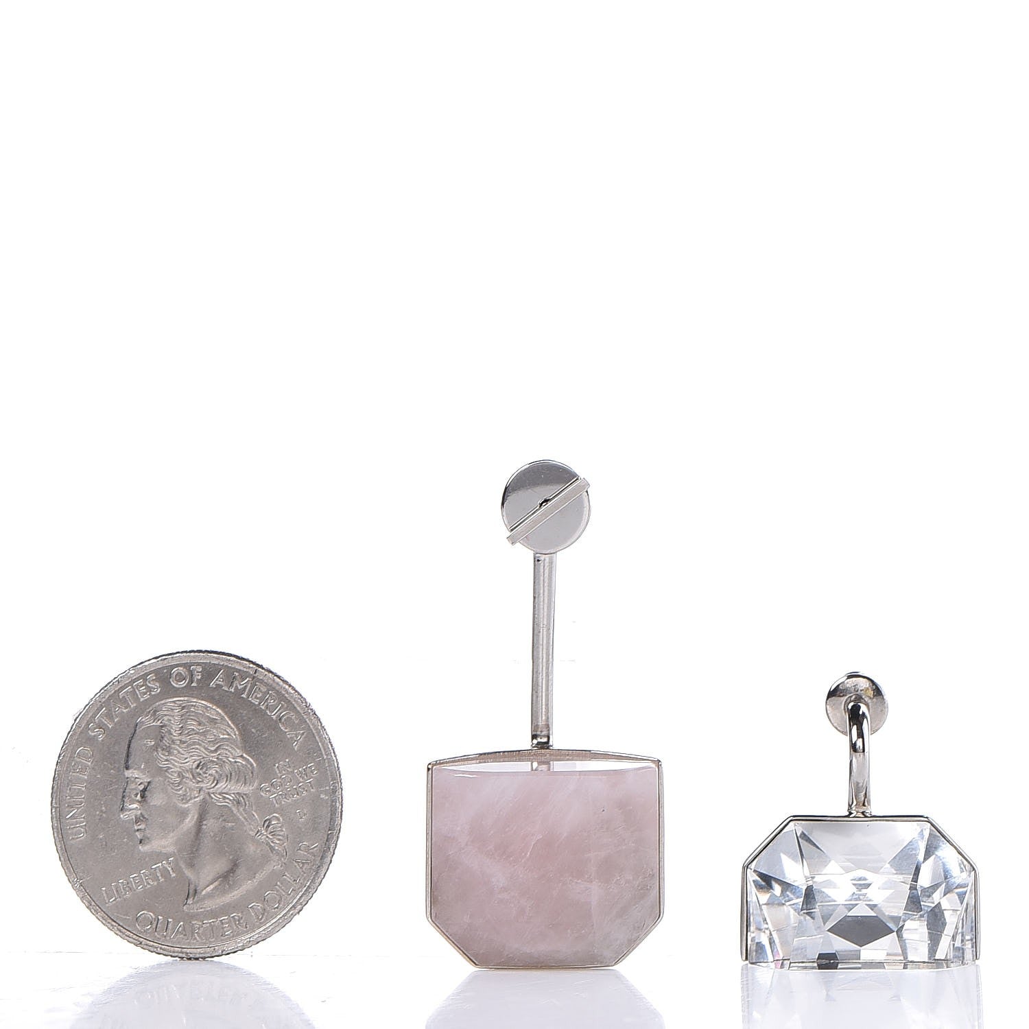 Christian Dior Rose Quartz Crystal Set Earrings Silver 2 of 5