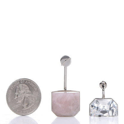 Christian Dior Rose Quartz Crystal Set Earrings Silver 2 of 5