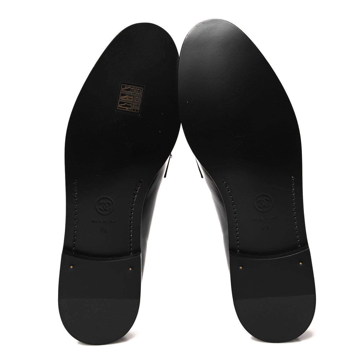Shiny Calfskin CC Moccasin Loafers 39 Black