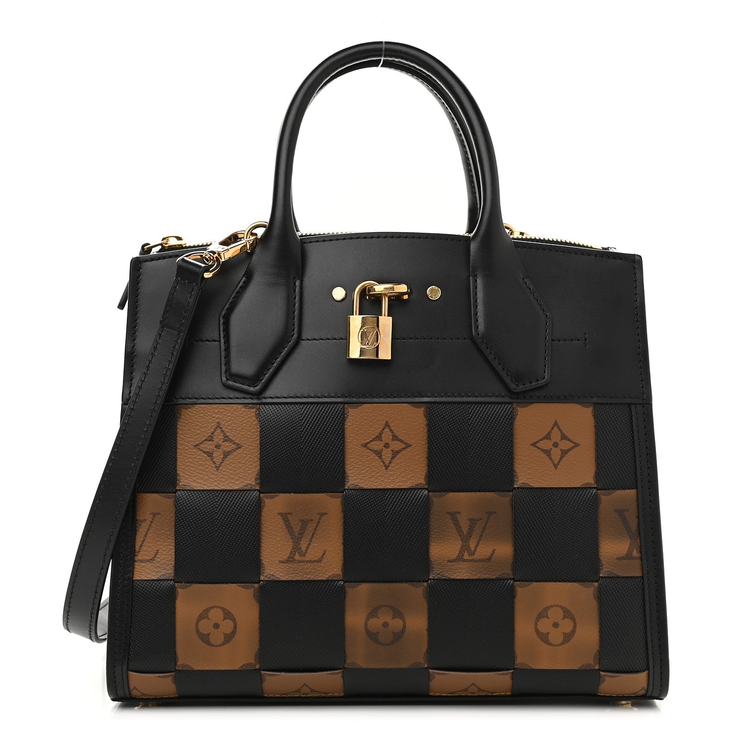 Louis Vuitton Calfskin Monogram Damier Tressage City Steamer PM Black 1 of 10