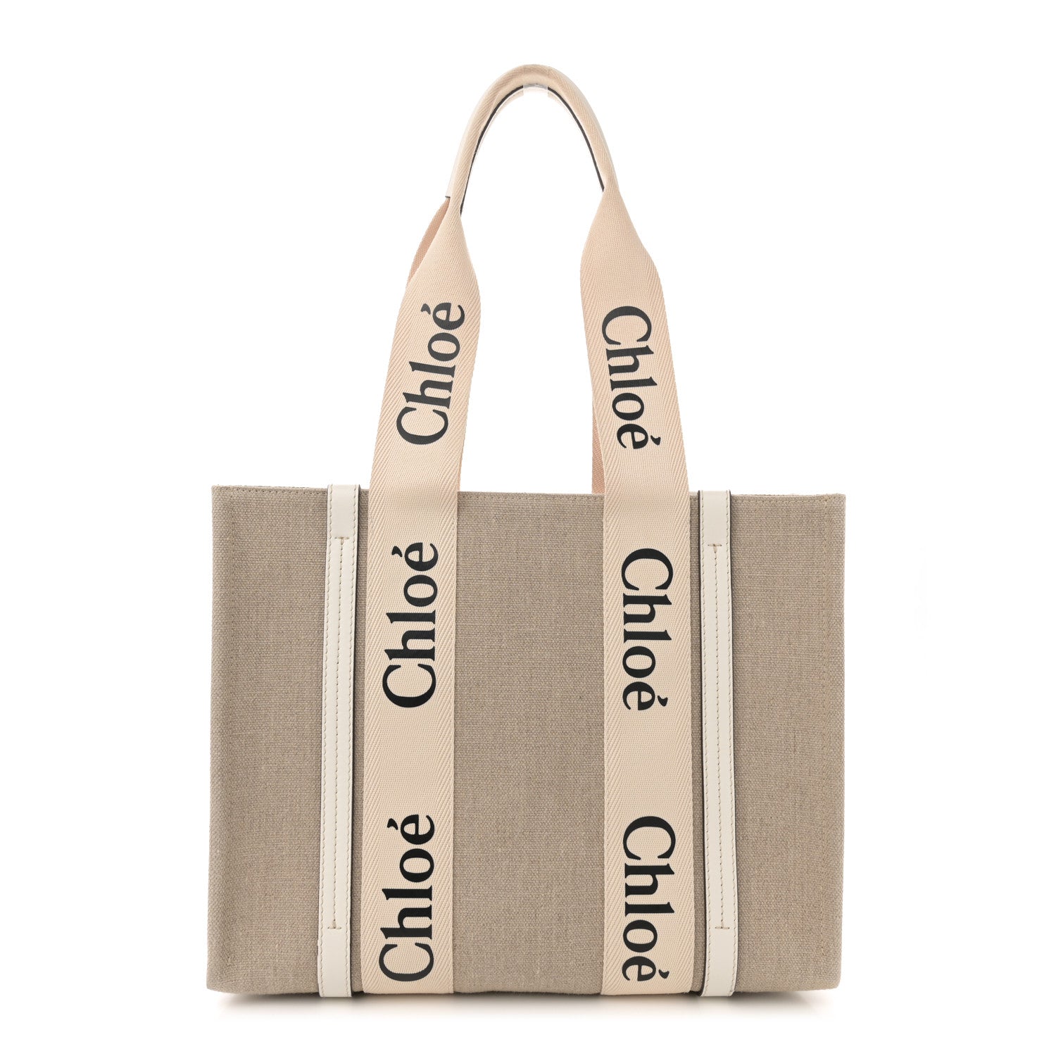 Chloe Linen Calfskin Medium Woody Ribbon Tote White 1 of 12