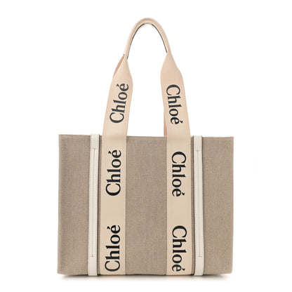 Chloe Linen Calfskin Medium Woody Ribbon Tote White 1 of 12
