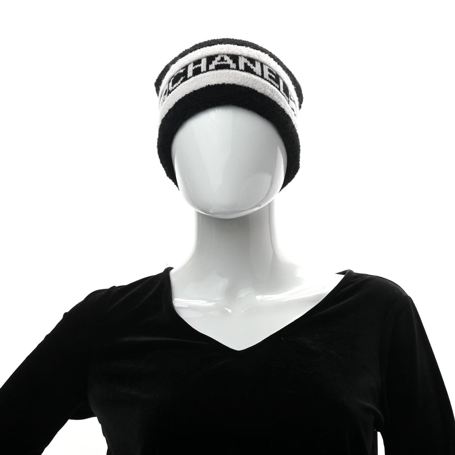 Chanel Cashmere CC Beanie Hat Ecru Black 2 of 4