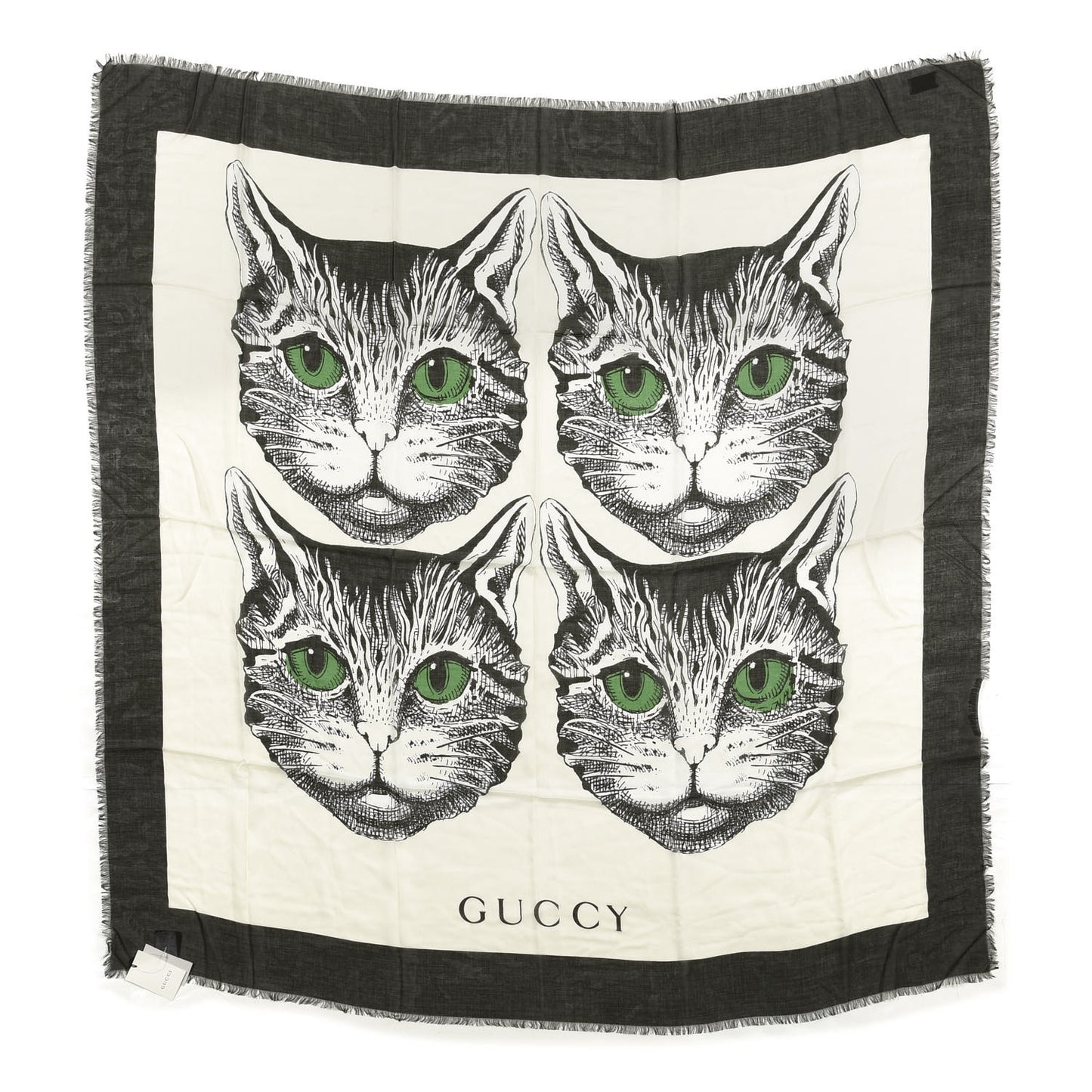 Silk Mystic Cat Square Scarf White
