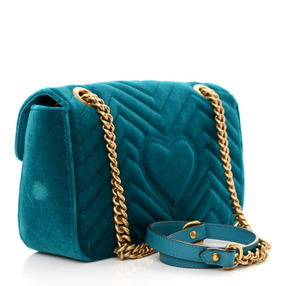 Gucci Velvet Matelasse Small GG Marmont Shoulder Bag Pavone Cyan 3 of 12