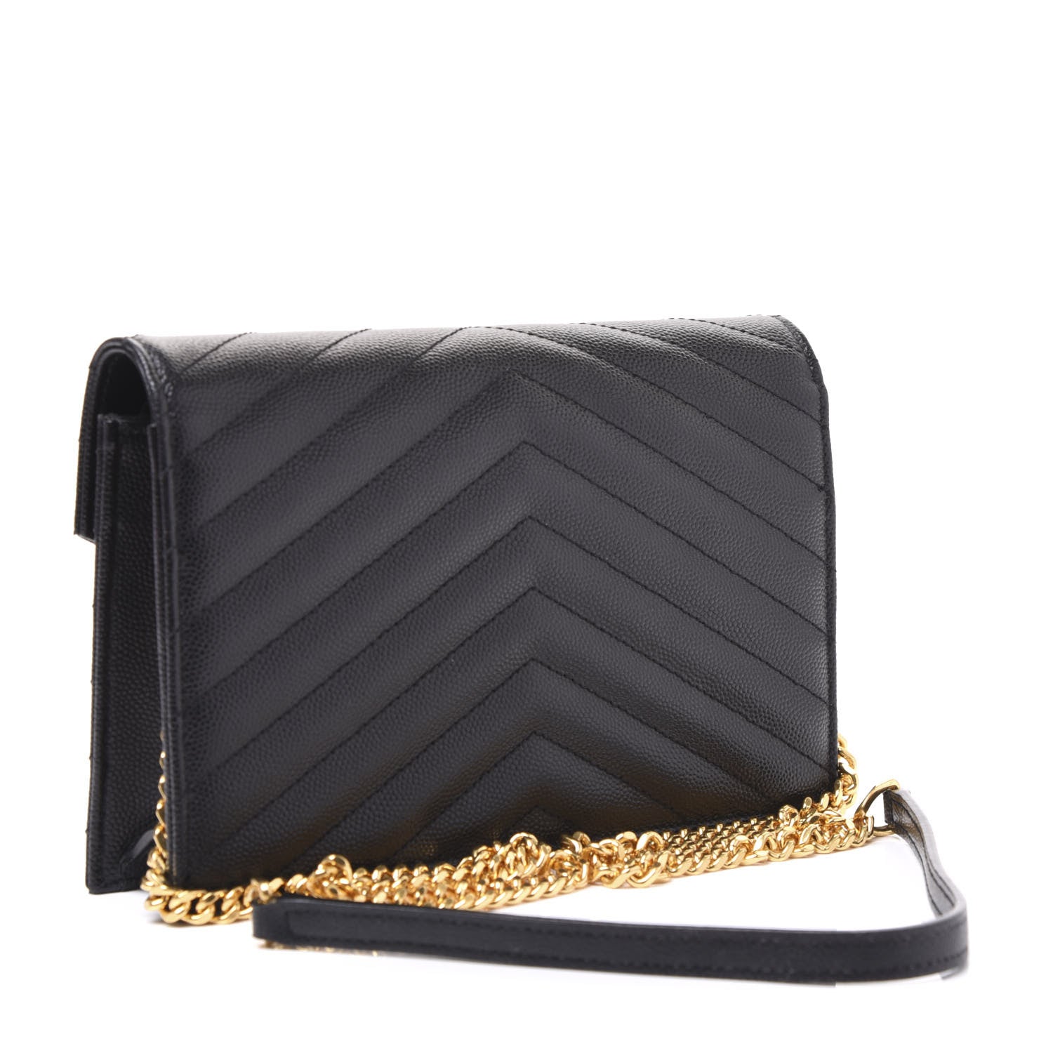 Saint Laurent Grain De Poudre Matelasse Chevron Monogram Envelope Chain Wallet Black 2 of 8