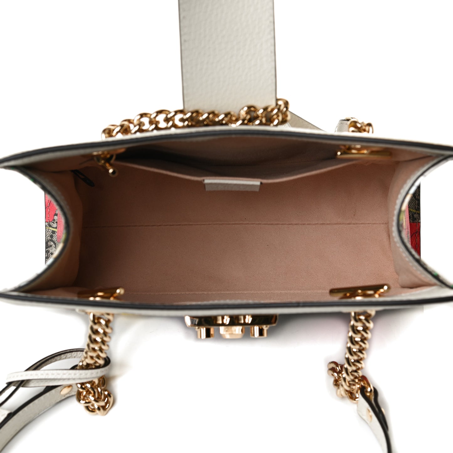 GG Supreme Monogram Flora Textured Calfskin Small Padlock Tote Beige Ebony Multicolor Mystic White