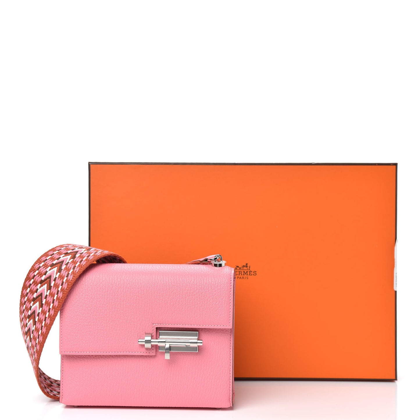 Chevre Mysore Mini Verrou Large Strap Bag Rose Confetti White