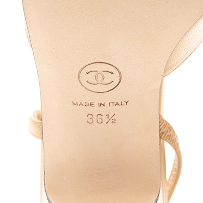 Chanel Goatskin Grosgrain Cap Toe CC Slingback Pumps 36.5 Beige Black 8 of 9