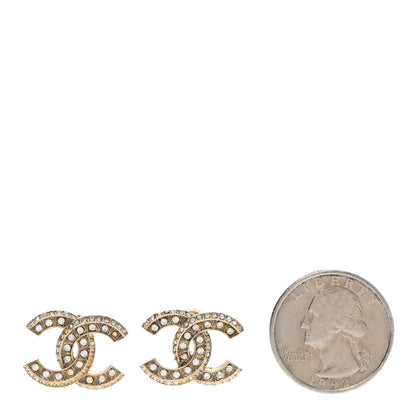 Chanel Crystal Timeless CC Earrings Light Gold 2 of 18