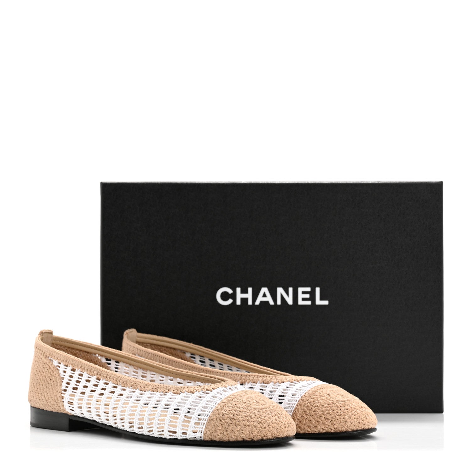 Chanel Raffia Cap Toe Ballerina Flats 39 White Beige 10 of 10