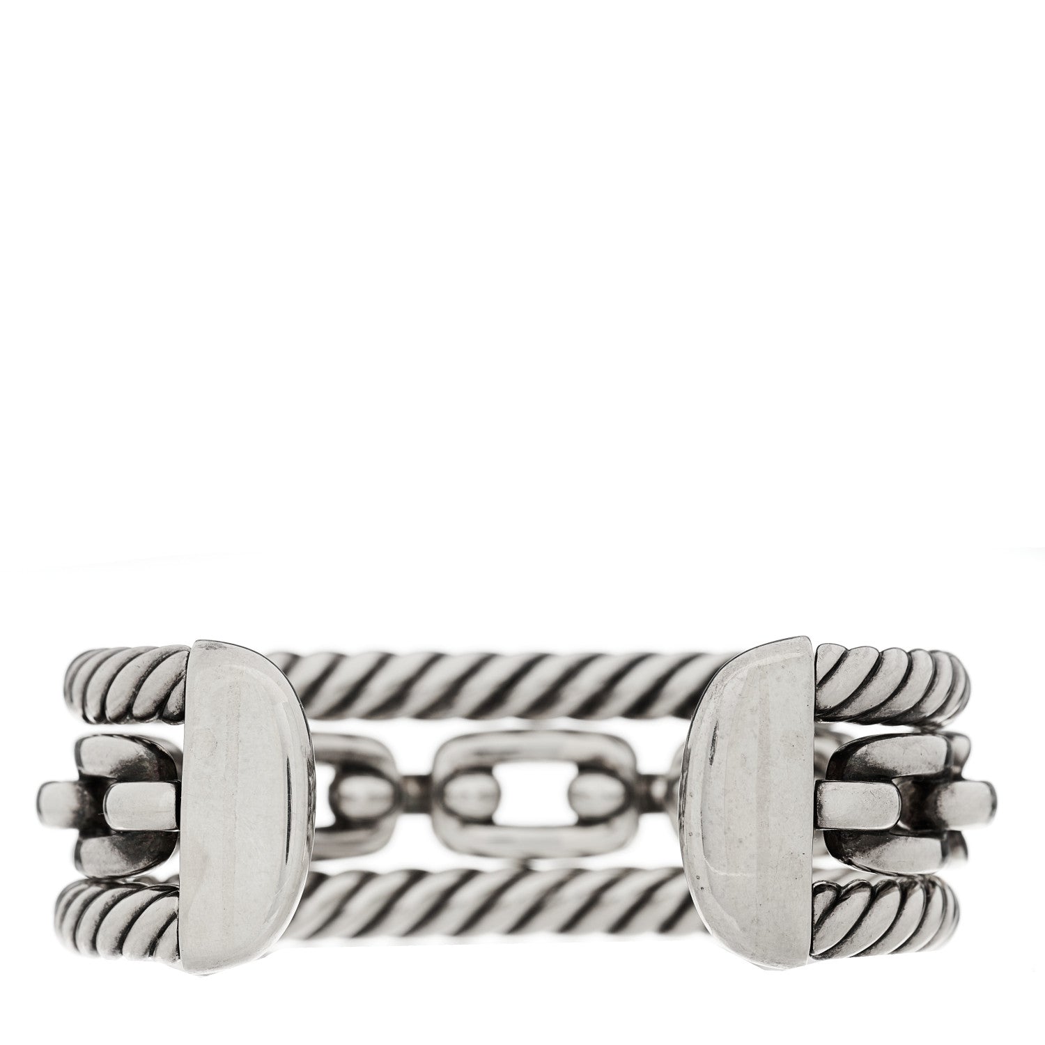David Yurman Sterling Silver 18K Yellow Gold Wellesley Link Three-Row Cuff Bracelet 2 of 3