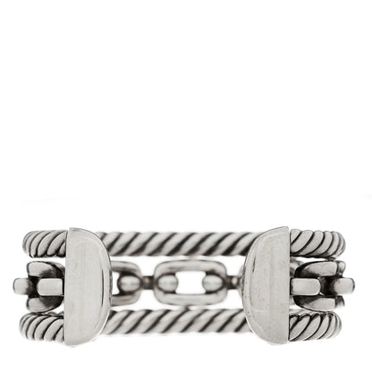 David Yurman Sterling Silver 18K Yellow Gold Wellesley Link Three-Row Cuff Bracelet 2 of 3