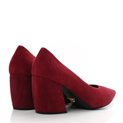 Prada Camoscio Block Heel Pumps 37.5 Red 4 of 8