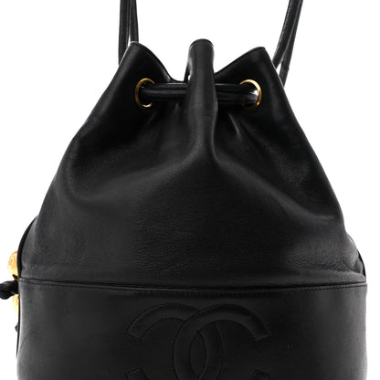 Chanel Lambskin CC Stitched Drawstring Bucket Bag Black 9 of 14