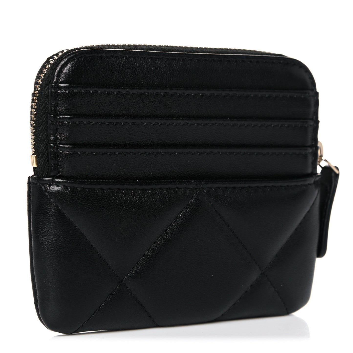 Lambskin Quilted Chanel 19 Zip Card Holder Wallet Black
