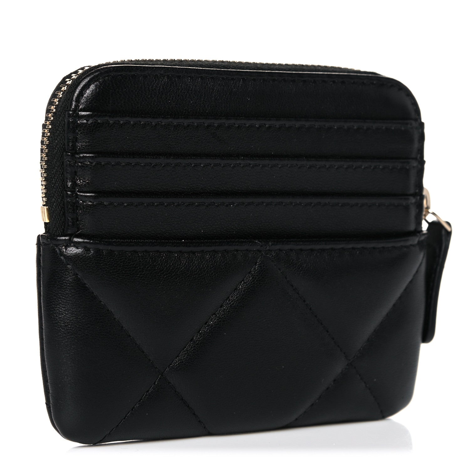 Chanel Lambskin Quilted Chanel 19 Zip Card Holder Wallet Black 3 of 8