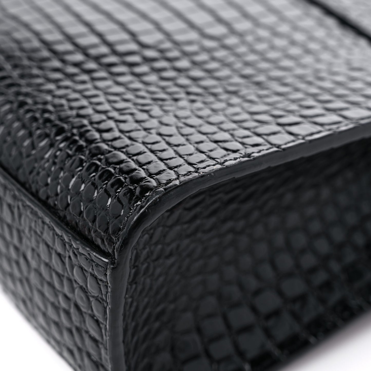 Shiny Calfskin Crocodile Embossed Manhattan Baguette Black