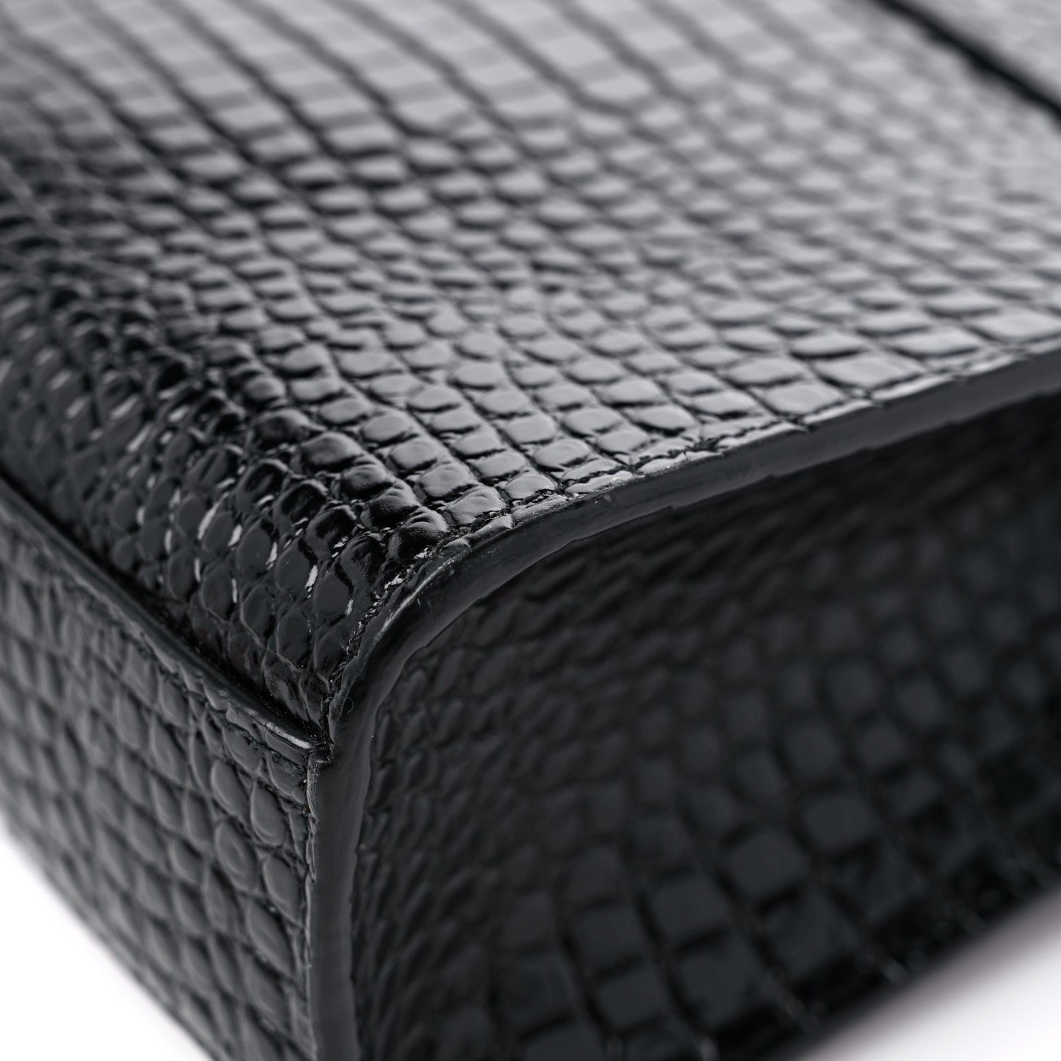 Saint Laurent Shiny Calfskin Crocodile Embossed Manhattan Baguette Black 10 of 13