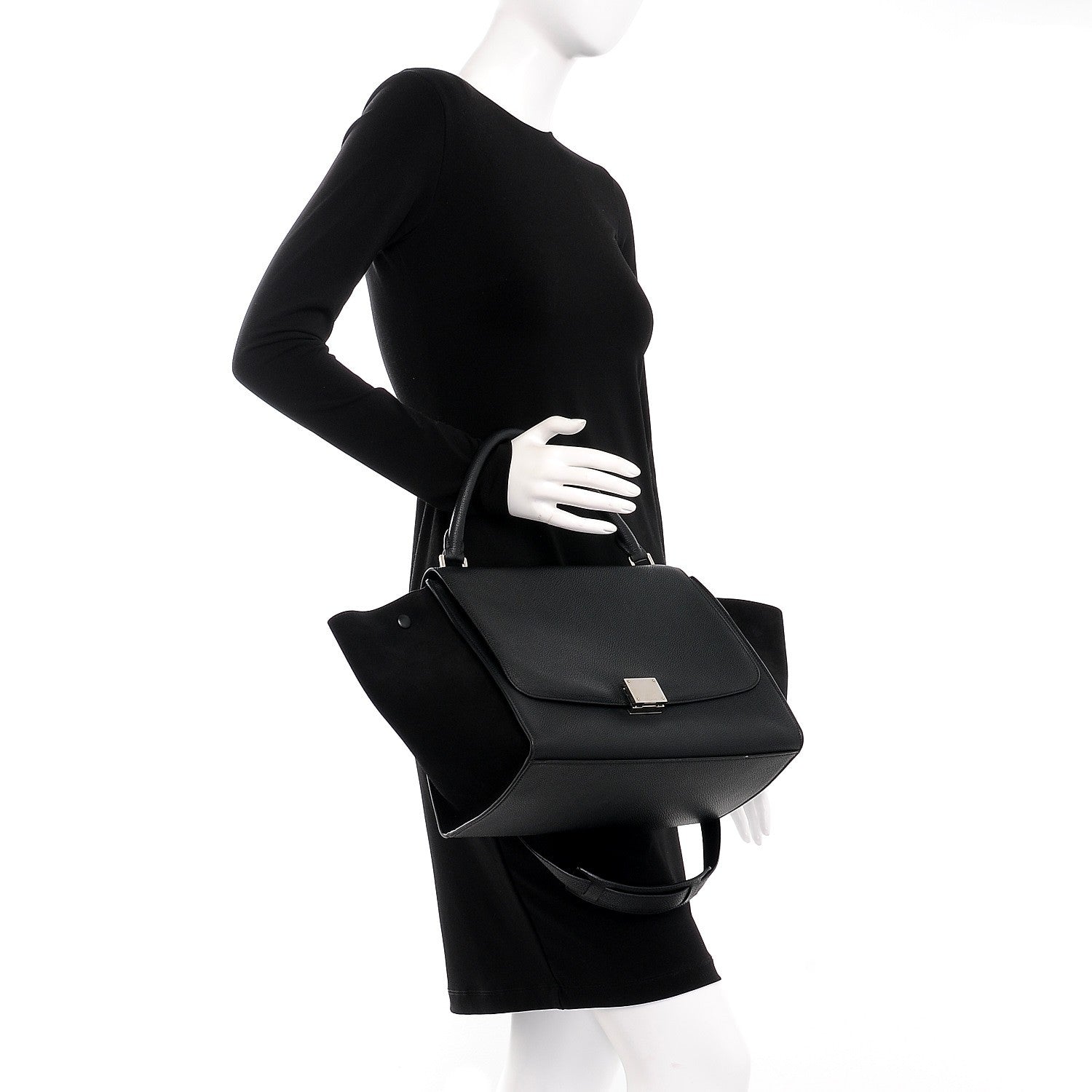 Celine Drummed Calfskin Suede Medium Trapeze Black 3 of 11