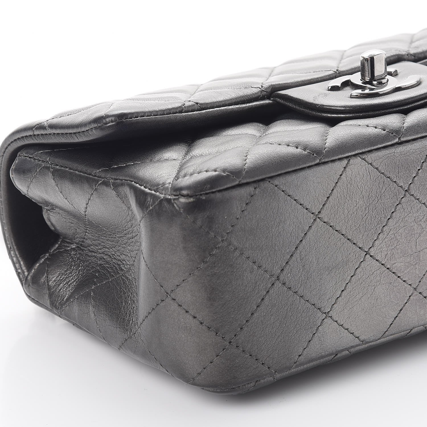 Chanel Metallic Lambskin Quilted Mini Rectangular Flap Dark Grey 9 of 11