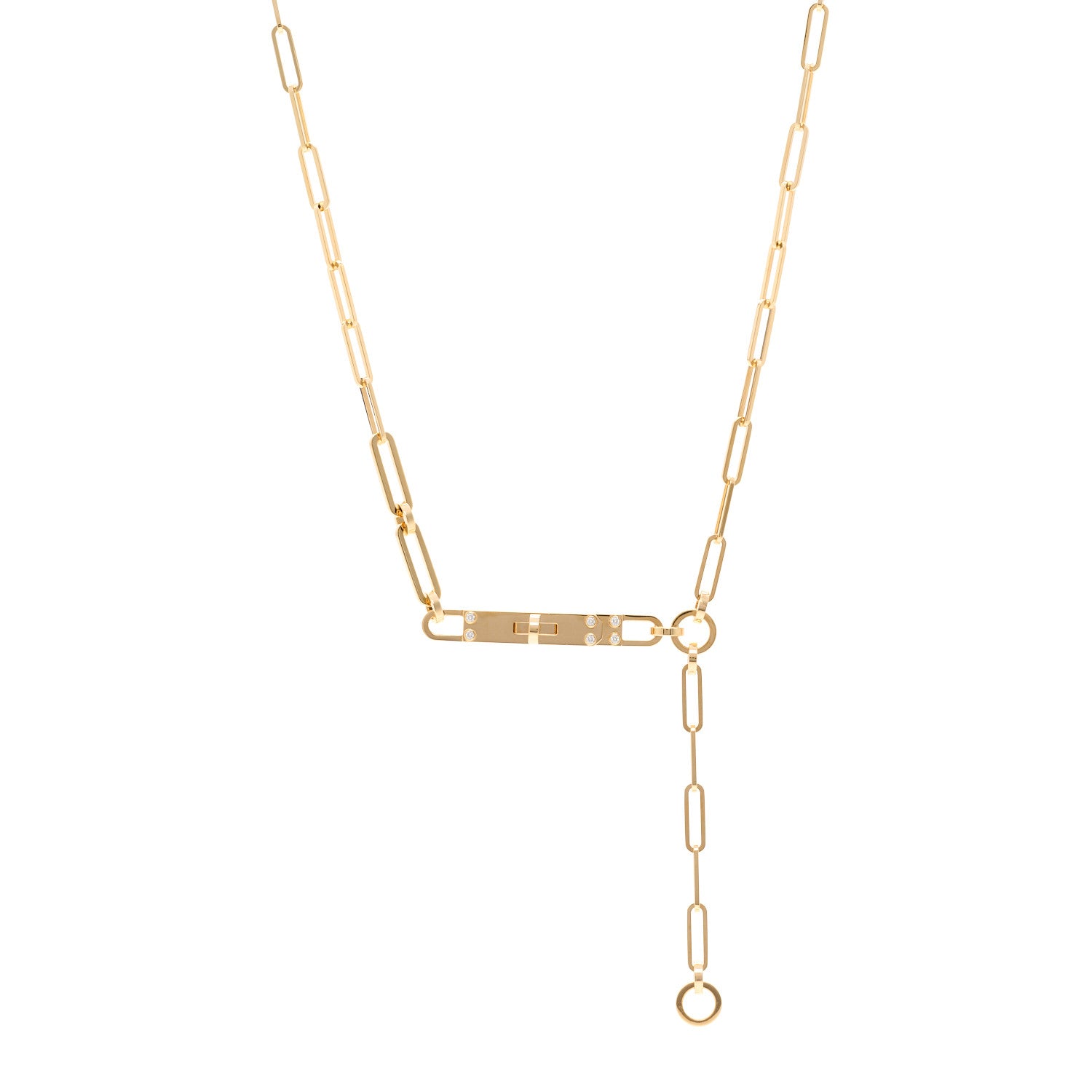 Hermes 18K Yellow Gold Diamond PM Kelly Chaine Lariat Necklace ST 1 of 5