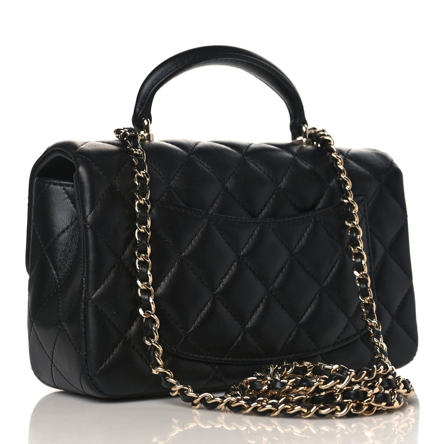 Lambskin Quilted Mini Top Handle Rectangular Flap Black