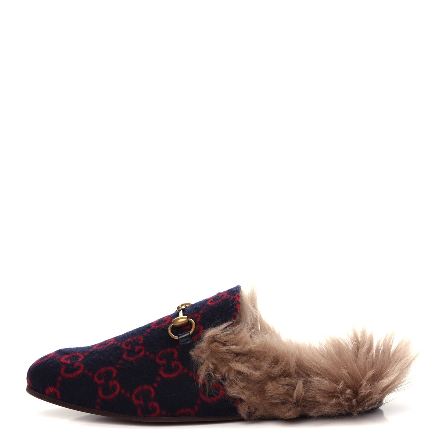 Gucci Covered Wool Big GG Monogram Fur Mens Princetown Slippers 9 Blue Red Butterscotch 1 of 10