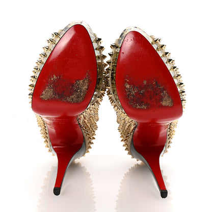 Christian Louboutin Veau Velours Patent Lady Peep Spikes 150 Pumps 40 Stone 6 of 9