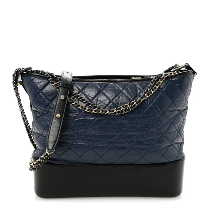 Chanel Aged Calfskin Quilted Large Gabrielle Hobo Navy Black 1 of 10
