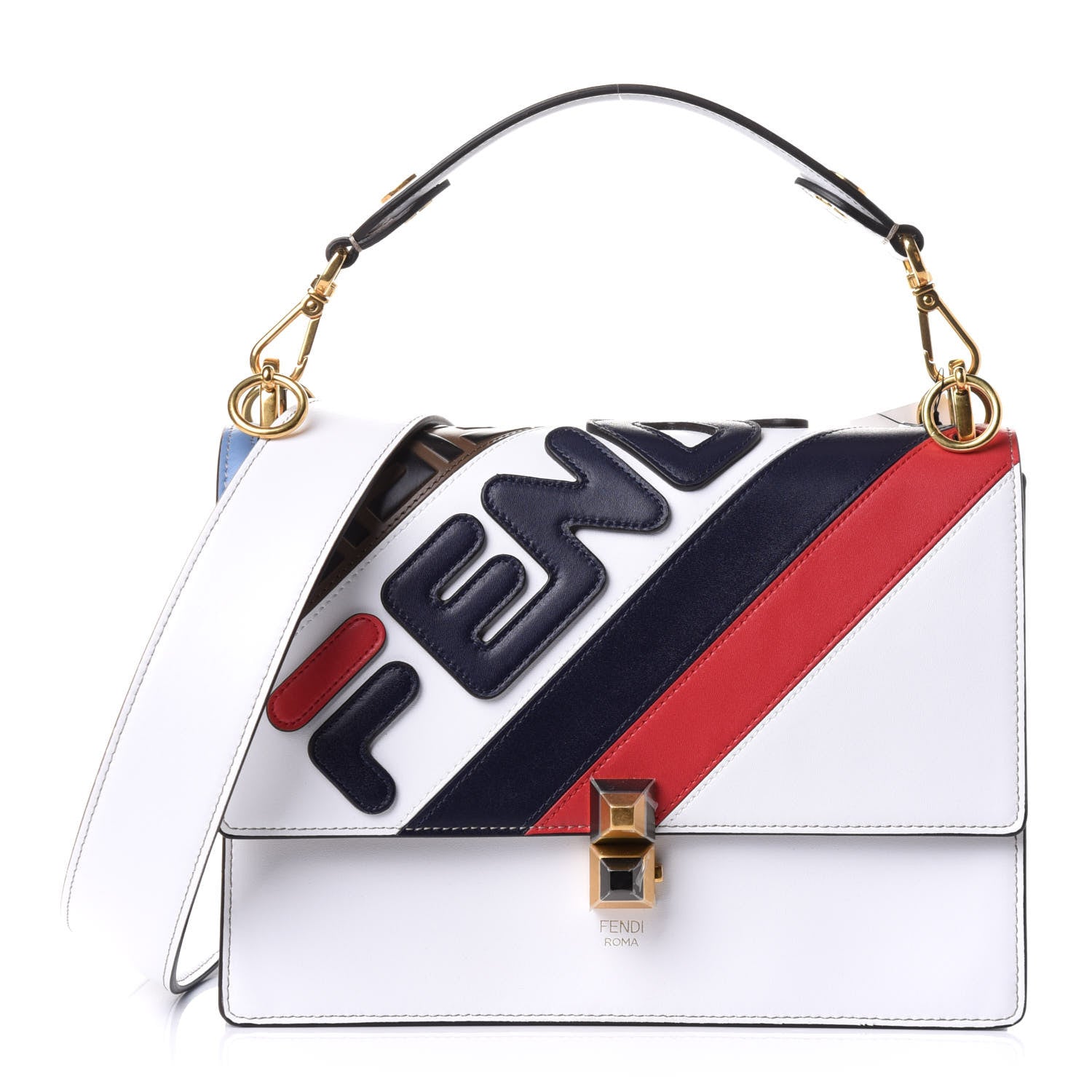 Fendi X FILA Vitello Liberty Mania Bi-Color FF 1974 Embossed Kan I Shoulder Bag White Nebula Multicolor 1 of 10