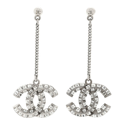 Chanel Baguette Crystal CC Drop Earrings Silver 1 of 3
