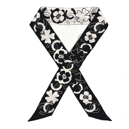 Chanel Silk Clover CC Slim Bandeau Scarf Black White 1 of 4