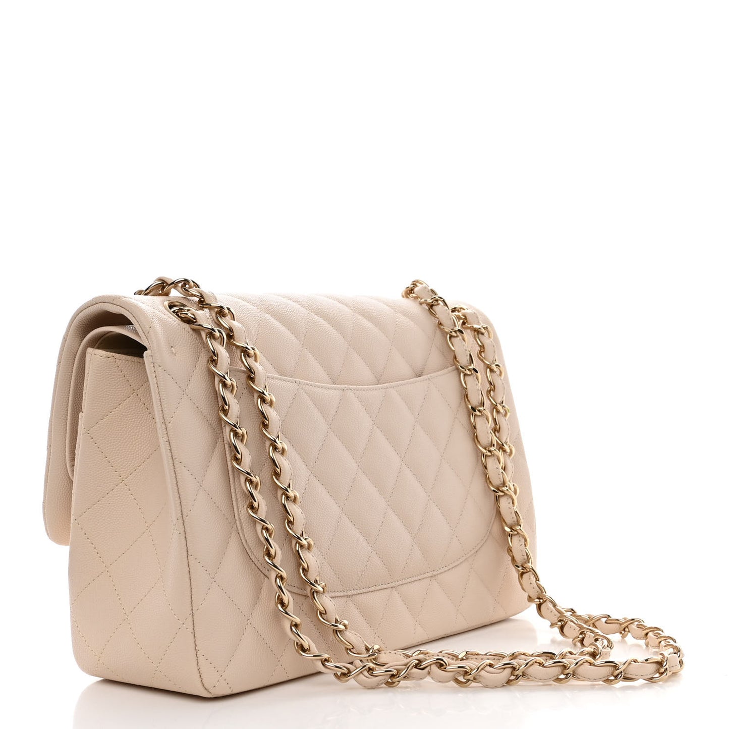 Caviar Quilted Jumbo Double Flap Light Beige