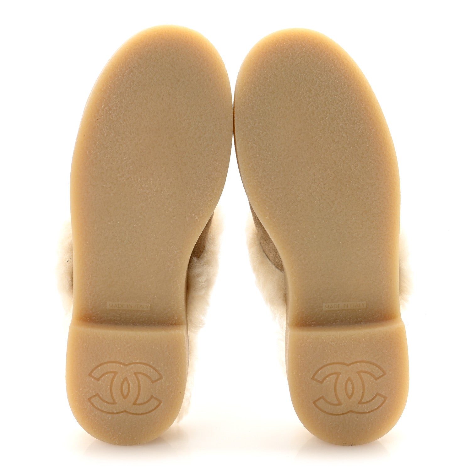 Chanel Suede Shearling CC Cap Toe Mules 36 Beige Black 1801083