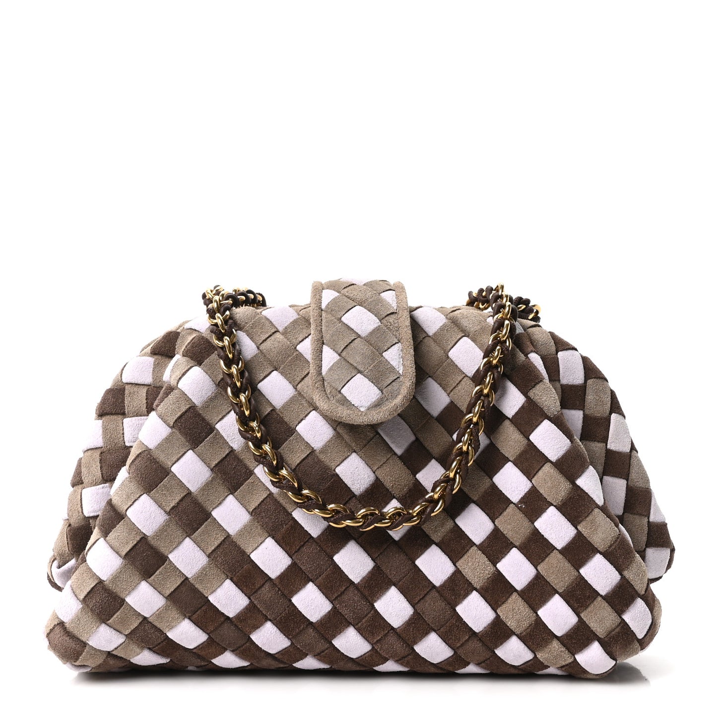 Suede Intrecciato Small The Lauren 1980 Clutch With Chain Praline Musk Washed Brownie