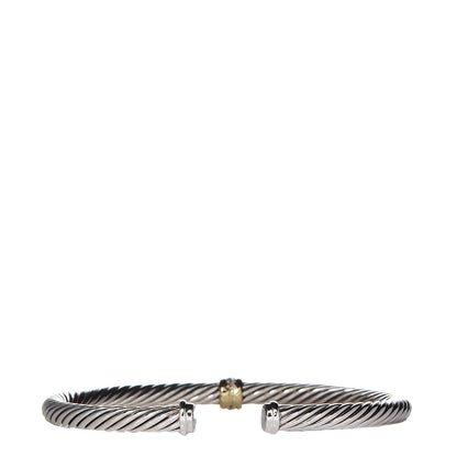 David Yurman Sterling Silver 18K Yellow Gold Diamond 4mm Cable Classics Single Station Bracelet 3 of 5