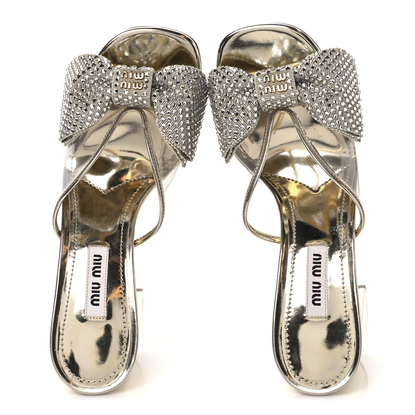 Metallic Calfskin Crystal Bow Sandals 35 Pirite