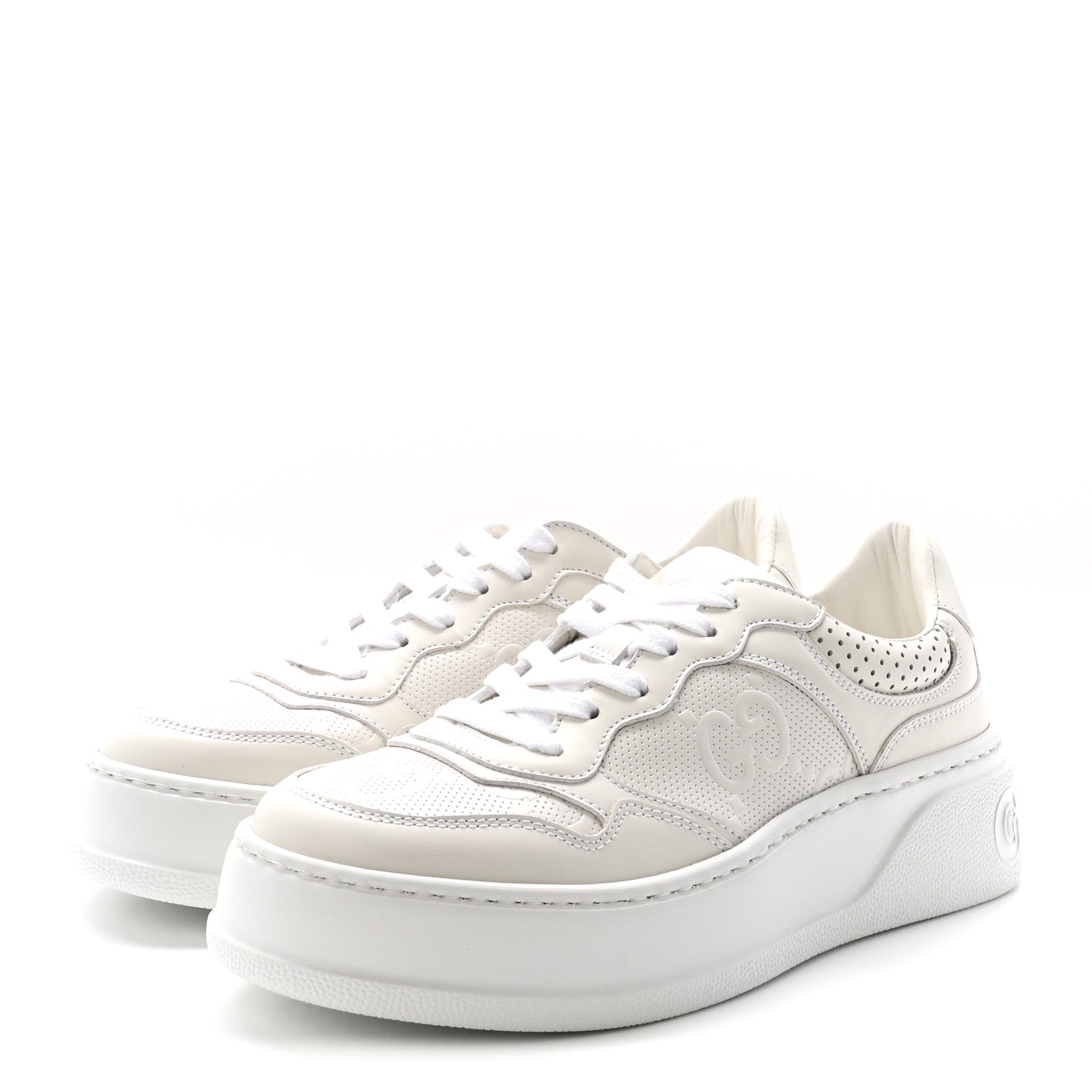 Gucci Calfskin GG Tennis Embossed Perforated Womens Platform 55mm Sneakers 36 Great White 4 of 9