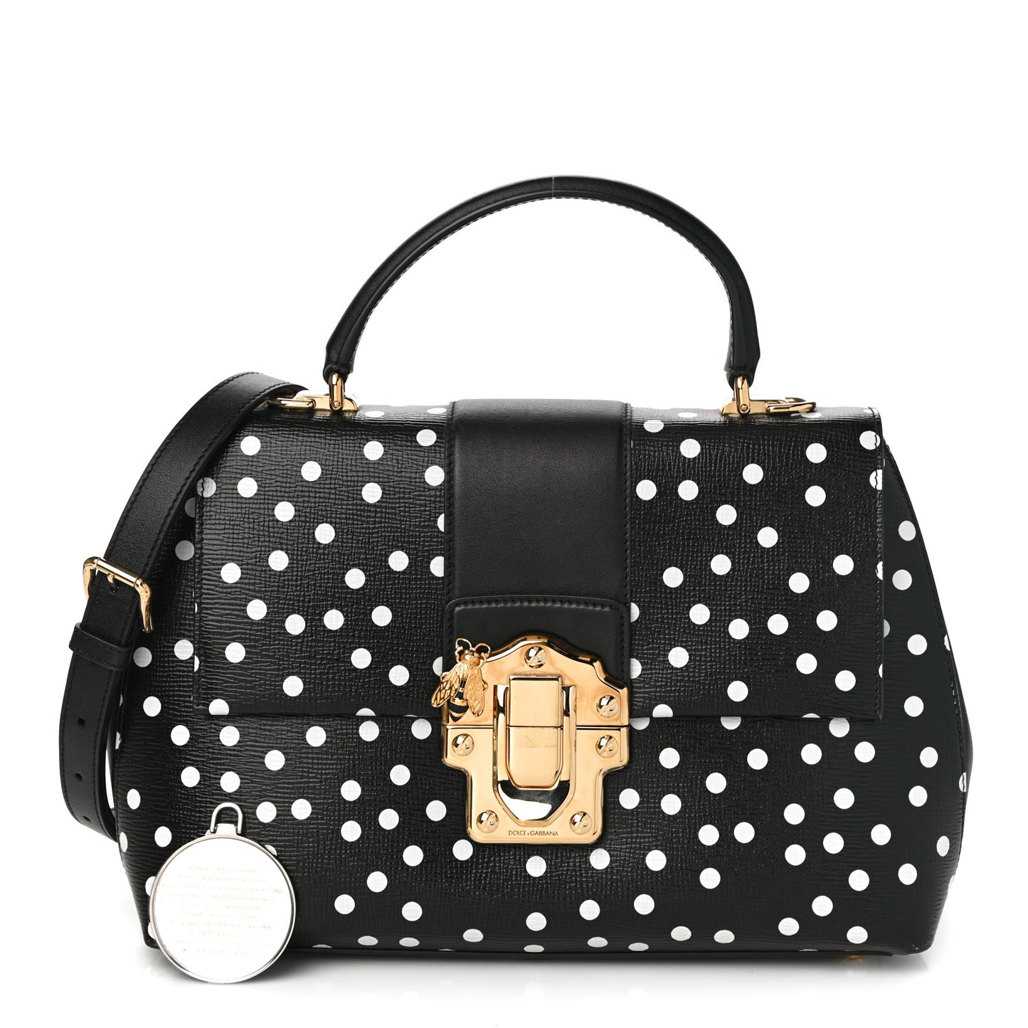 Calfskin Polka Dot Print Lucia Satchel Black