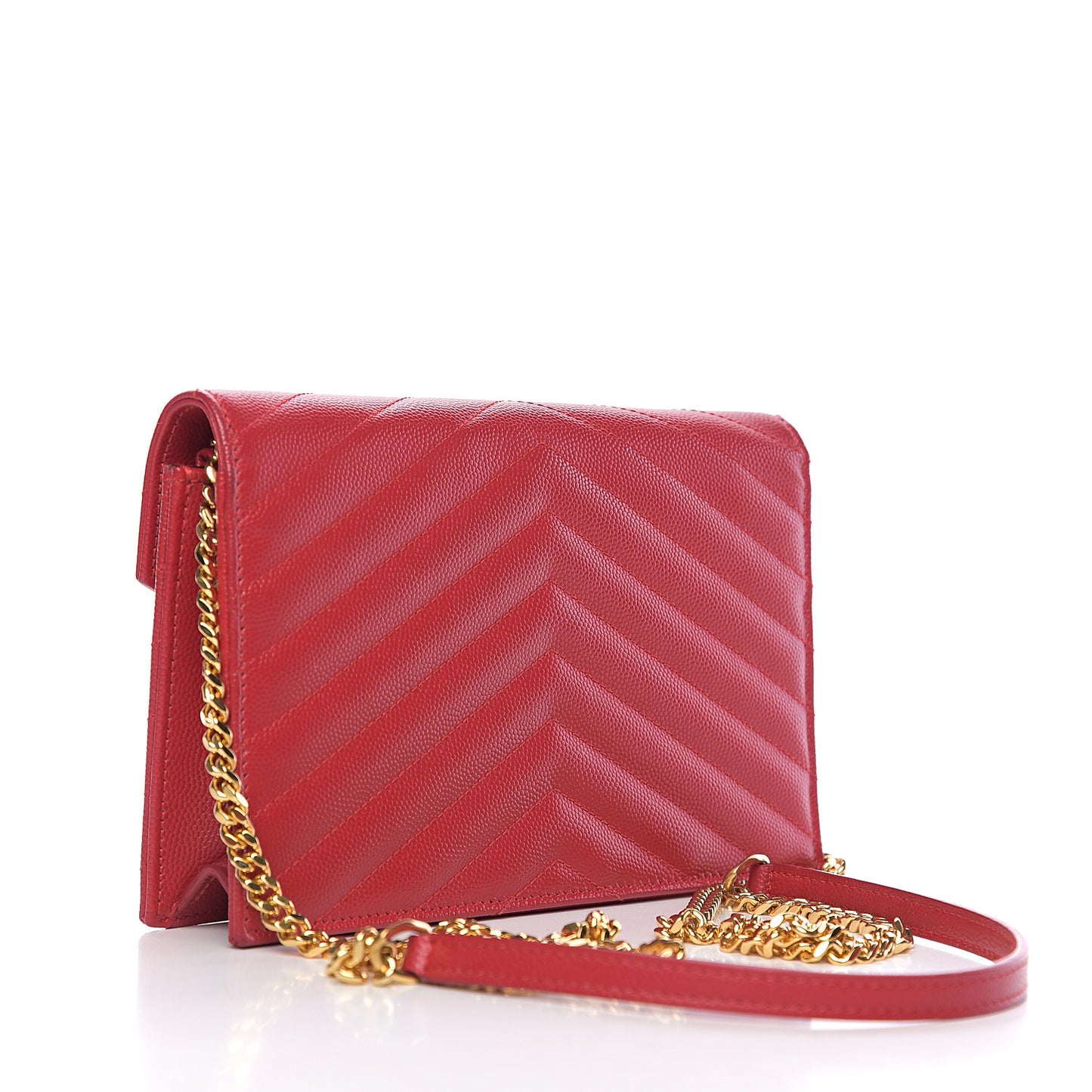 Grain De Poudre Matelasse Chevron Monogram Envelope Chain Wallet New Red
