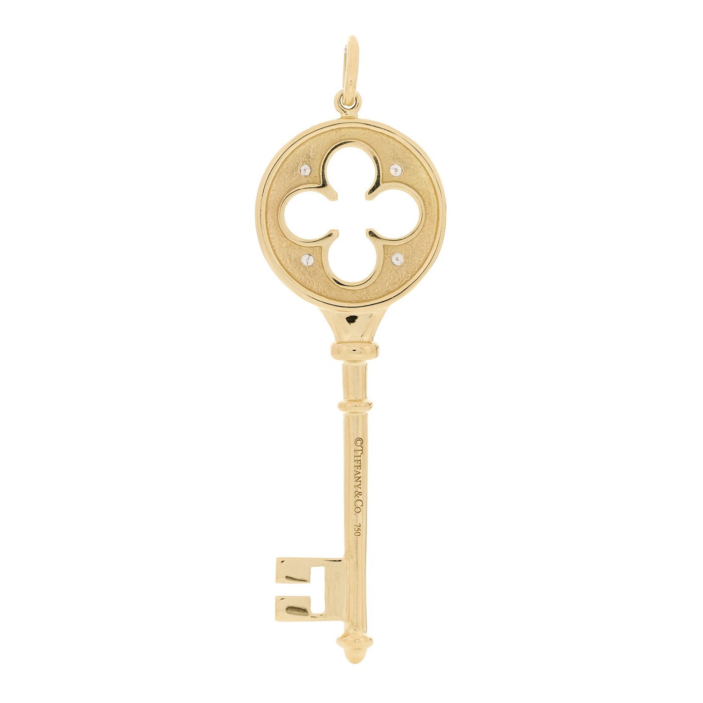 18K Yellow Gold Diamond Quatrefoil Key Pendant