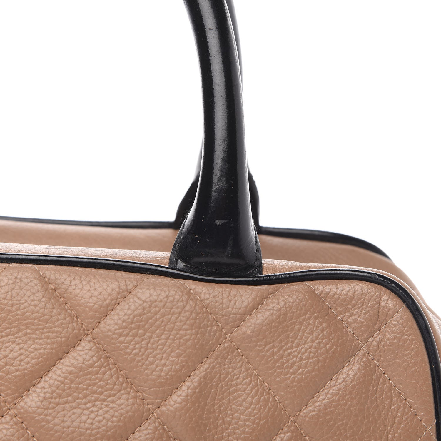 Chanel Calfskin Patent Quilted Small Bowler Bag Beige Black 12 of 12