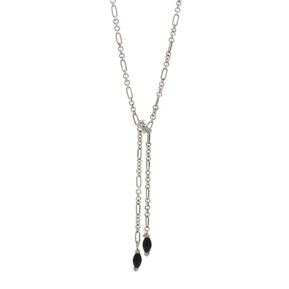 David Yurman Sterling Silver 18K Yellow Gold Diamond Black Onyx Figaro Chain Wrap Necklace 1 of 3