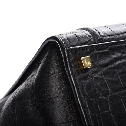 Celine Crocodile Embossed Calfskin Medium Phantom Luggage Black 11 of 12