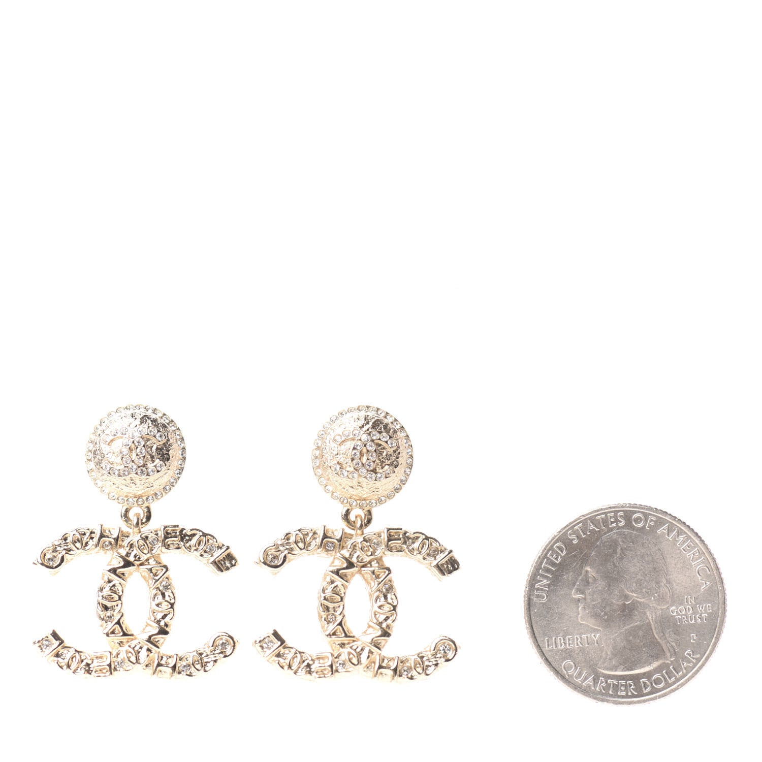 Chanel Crystal CC Drop Earrings Gold 2 of 6